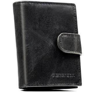 Czarny portfel męski ze skóry naturalnej wyposażony w system RFID, zamykany zatrzaskiem - Peterson