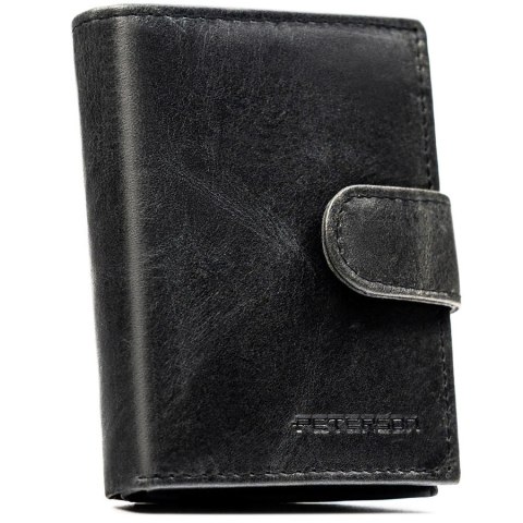 Czarny portfel męski ze skóry naturalnej wyposażony w system RFID, zamykany zatrzaskiem - Peterson