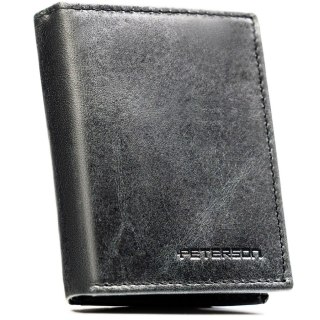 Pionowy, czarny portfel męski ze skóry naturalnej wyposażony w system RFID - Peterson