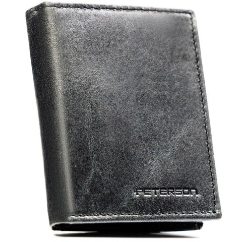 Pionowy, czarny portfel męski ze skóry naturalnej wyposażony w system RFID - Peterson
