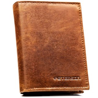 Pionowy, jasnobrązowy portfel męski ze skóry naturalnej wyposażony w system RFID - Peterson