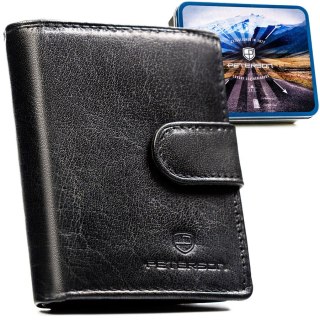 Portfel męski ze skóry naturalnej w czarnym kolorze, model zamykany zatrzaskiem - Peterson