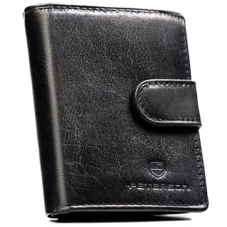 Portfel męski ze skóry naturalnej w czarnym kolorze, model zamykany zatrzaskiem - Peterson