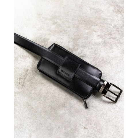 Skórzana, dwukomorowa, czarna saszetka męska z systemem RFID - Rovicky