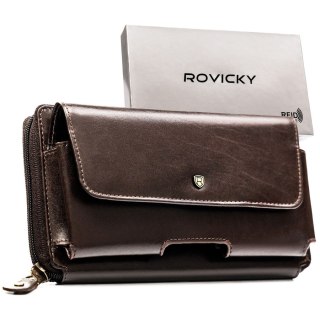 Skórzana, dwukomorowa saszetka męska w brązowym kolorze zamykana suwakiem - Rovicky