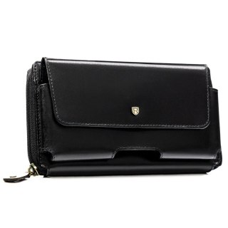 Skórzana, dwukomorowa saszetka męska w czarnym kolorze zamykana suwakiem - Rovicky