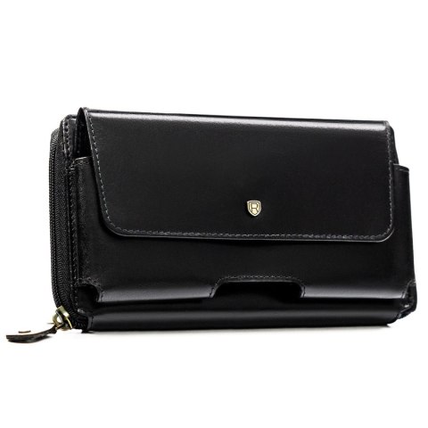 Skórzana, dwukomorowa saszetka męska w czarnym kolorze zamykana suwakiem - Rovicky