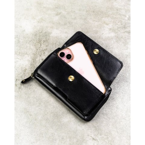 Skórzana, dwukomorowa saszetka męska w czarnym kolorze zamykana suwakiem - Rovicky