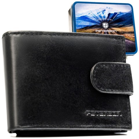 Skórzany, czarny portfel męski zamykany na zatrzask - Peterson