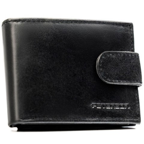 Skórzany, czarny portfel męski zamykany na zatrzask - Peterson