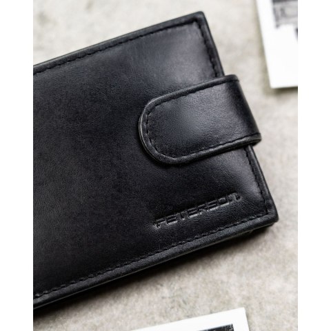 Skórzany, czarny portfel męski zamykany na zatrzask - Peterson