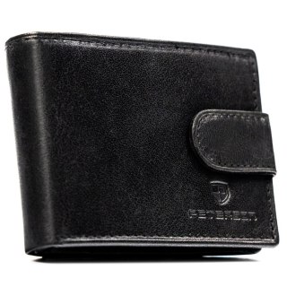 Skórzany, czarny portfel męski zamykany na zatrzask, wyposażony w system RFID - Peterson