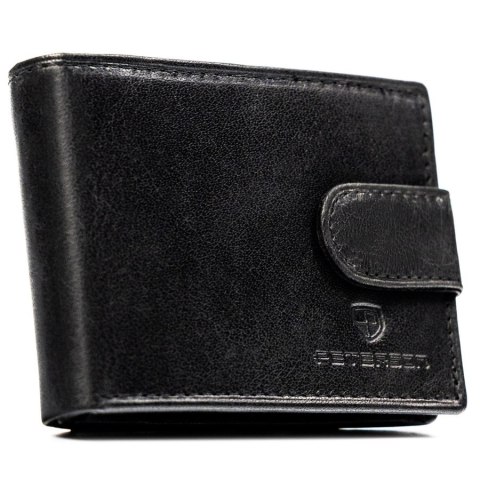 Skórzany, czarny portfel męski zamykany na zatrzask, wyposażony w system RFID - Peterson