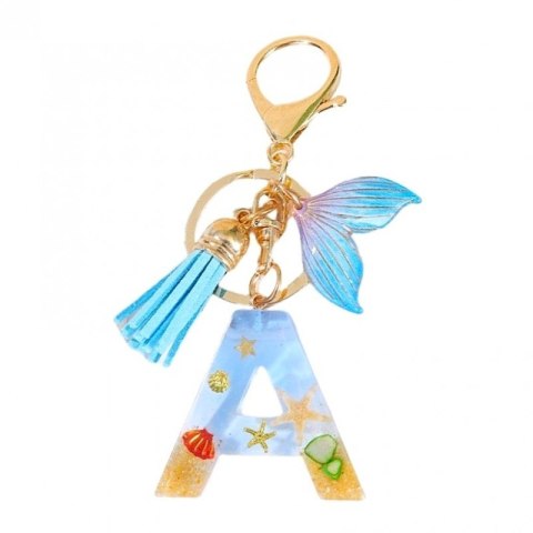 Brelok do kluczy LITERKA "A" , MORSKI, ogon syreny, muszelki, frędzle BRL353A