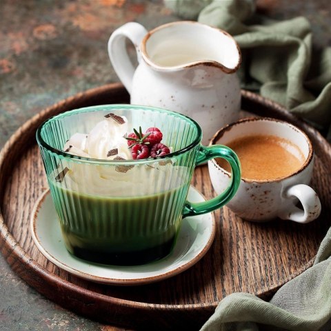 Filiżanka szklanka ryflowana duża butelkowa zieleń 380 ml 1szt SZK178