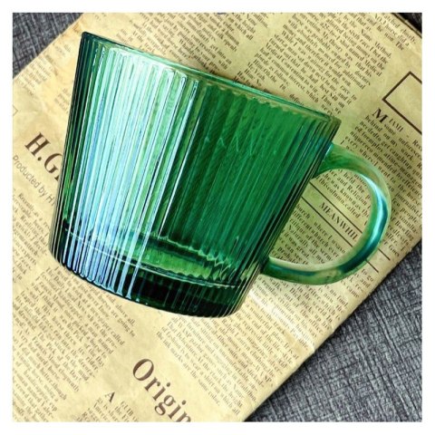 Filiżanka szklanka ryflowana duża butelkowa zieleń 380 ml 1szt SZK178