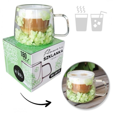 Szklanka termiczna z hortensją w środku, zielona 180 ml 1szt SZK173