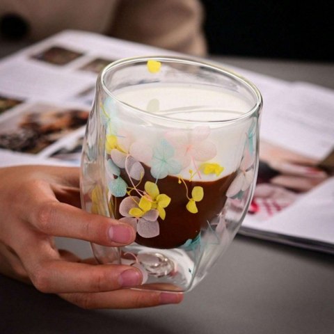 Szklanka termiczna z hortensją żółtą, niebieską i różową 250 ml 1szt SZK88