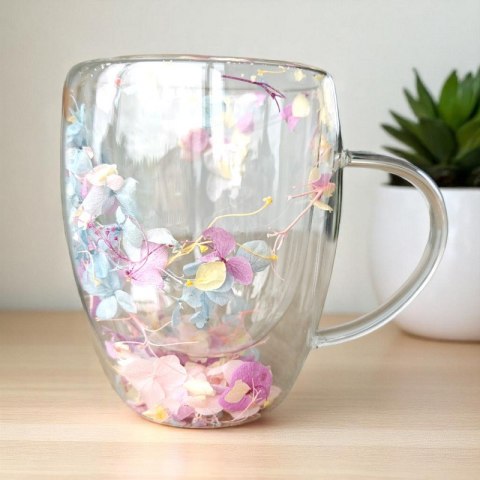 Szklanka termiczna z kwiatami w środku, gipsówka hortensje róż 300 ml 1szt SZK180
