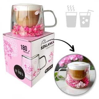 Szklanka termiczna z kwiatami w środku, hortensje 180 ml 1szt SZK175