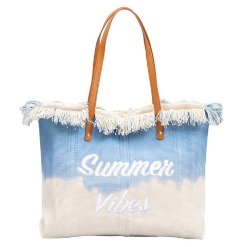 TORBA PLAŻOWA, Wakacyjna BOHO Z frędzlami niebieska ombre, na zakupy TP14N