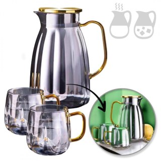 Zestaw- dzbanek 1600ml z falowanymi ściankami z pokrywką + 2 szklanki 350ml- DZ07