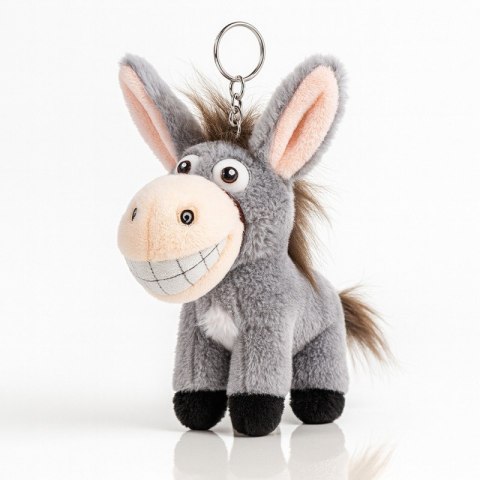 Uroczy brelok pluszowy osiołek szary jako ozdoba do torebki