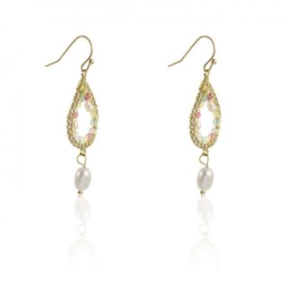 Kolczyki stal chirurgiczna złote wiszące z perłą sztyft KST1814