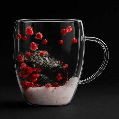 Szklanka termiczna z kwiatami w środku, akcenty świąteczne, śnieg 300 ml 1szt SZK198