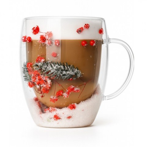 Szklanka termiczna z kwiatami w środku, akcenty świąteczne, śnieg 300 ml 1szt SZK198