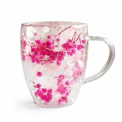 Szklanka Termiczna z Kwiatami w Środku Hortensje i Gipsówka Róż 300 ml SZK149