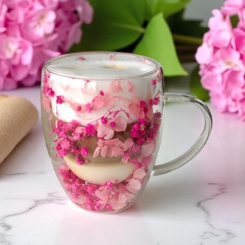 Szklanka termiczna 300 ml ze szkła boro-krzemowego z kwiatami w środku