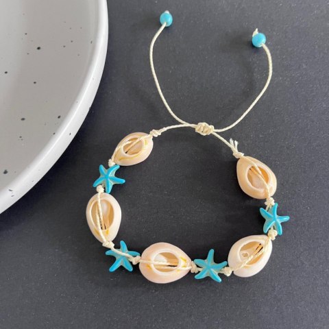 Bransoletka 2w1 na stopę i rękę na sznurku, MUSZELKI i ROZGWIAZDY B543N