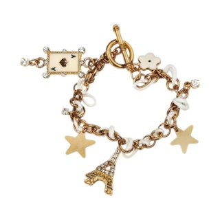 Bransoletka damska zawijana na białym rzemyku złota z zawieszkami i kryształkami B123B