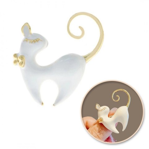 Broszka ozdobna emaliowany biały kotek BZ206