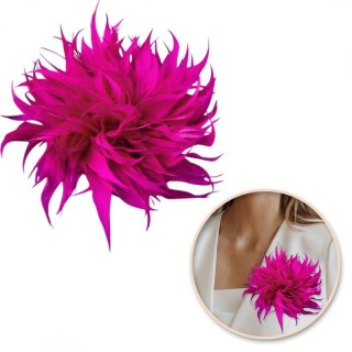 Broszka ozdobna, spinka do włosów 2w1 pióra fuksja BZ207F