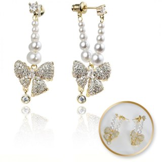 Kolczyki KOKARDY ze stali szlachetnej platerowane 14k złote, perły, sztyft S925 KST3342