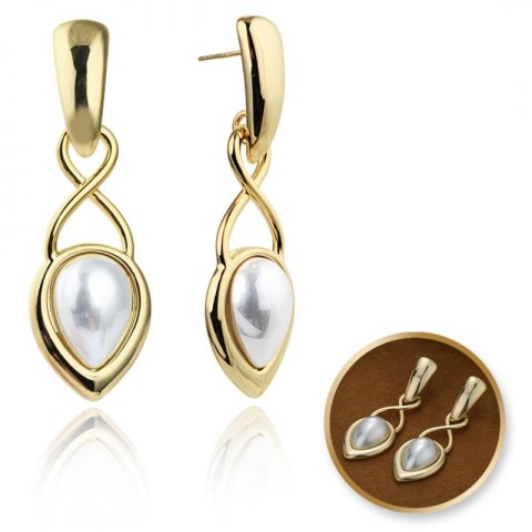 Kolczyki wiszące ze stali szlachetnej platerowane 14k złotem, sztyft srebro S925, perły KST3340