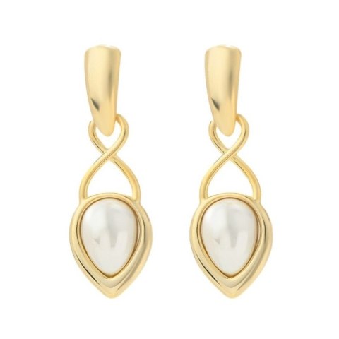 Kolczyki wiszące ze stali szlachetnej platerowane 14k złotem, sztyft srebro S925, perły KST3340