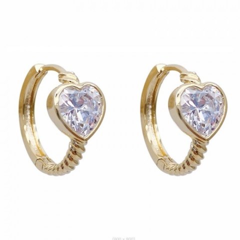 Kolczyki ze stali szlachetnej platerowane 14k złote, cyrkonie SERCA KST3339