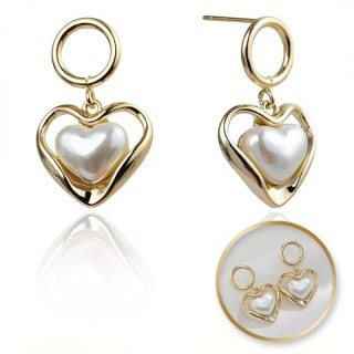 Kolczyki ze stali szlachetnej platerowane 14k złote, perły SERCA, sztyft srebro S925KST3341