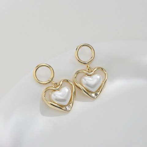 Kolczyki ze stali szlachetnej platerowane 14k złote, perły SERCA, sztyft srebro S925KST3341