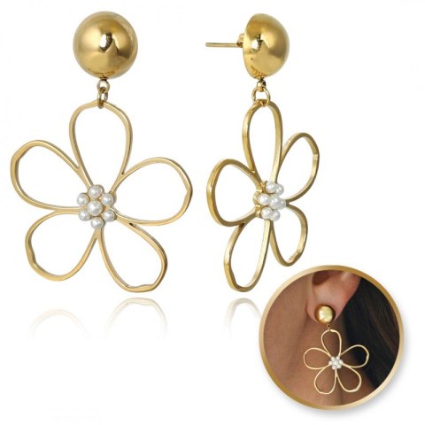 Kolczyki ze stali szlachetnej platerowane 14k złotem KWIATY cyrkonie KST3351