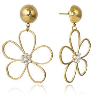 Kolczyki ze stali szlachetnej platerowane 14k złotem KWIATY cyrkonie KST3351