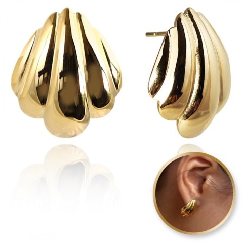 Kolczyki ze stali szlachetnej platerowane 14k złotem, MUSZELKI, sztyft KST3395