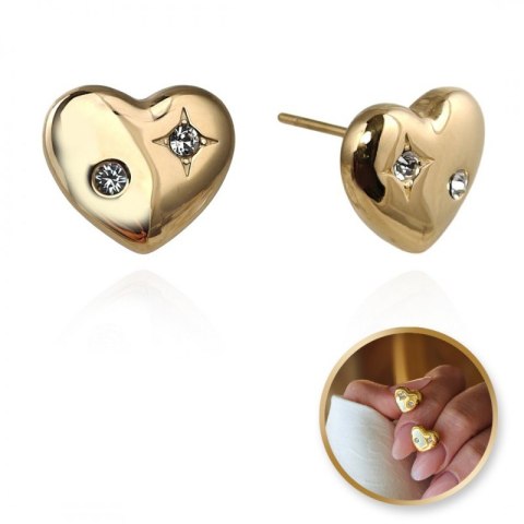 Kolczyki ze stali szlachetnej platerowane 14k złotem, SERCA cyrkonie KST3394