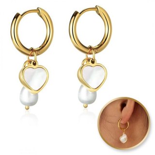 Kolczyki ze stali szlachetnej pozłacanej 14k złotem, SERCE, PERŁA KST3319