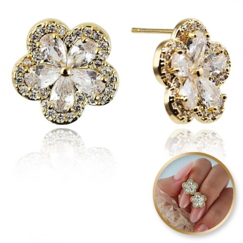 Kolczyki ze stali szlachetnej pozłacanej 14k złotem, cyrkonie, sztyft srebro S925 KST3338