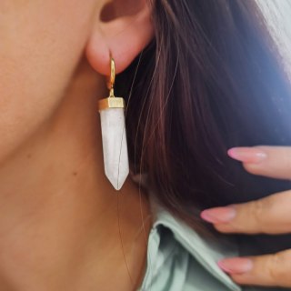 Kolczyki ze stali szlachetnej pozłacanej 14k złotem kryształ górski KST2904B