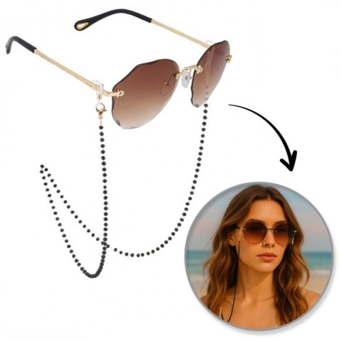 Łańcuszek do okularów czarne koraliki LDK05